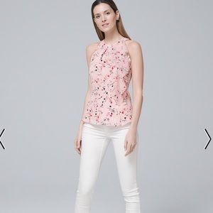 WHBM GORGEOUS RUFFLE-TRIM FLORAL HALTER TOP